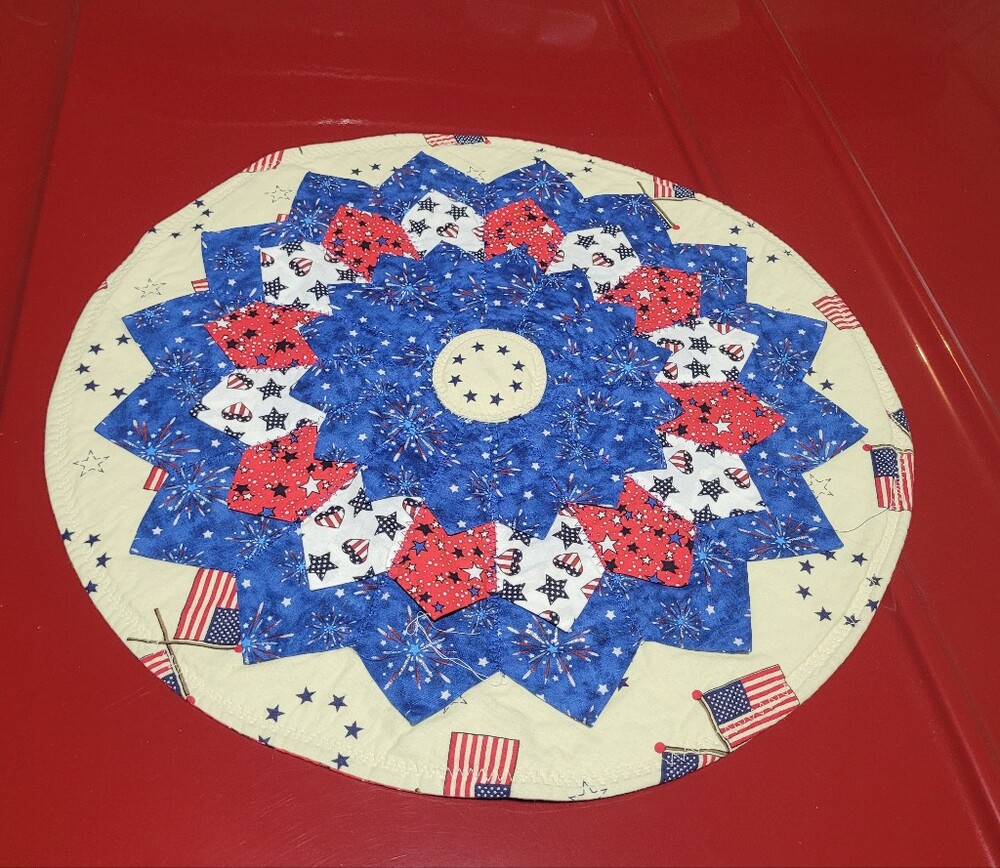 Handmade Patriotic Starburst Quilted Table Mat - Red, White & Blue
